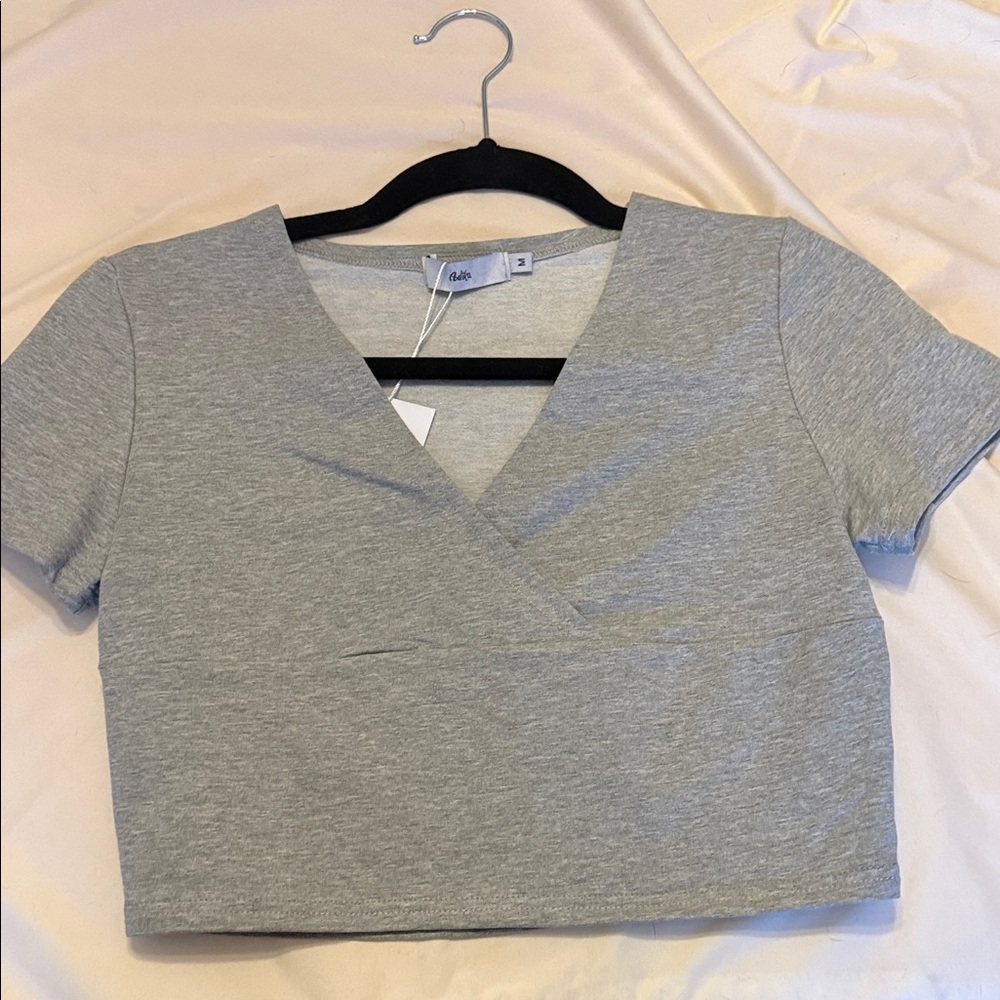 Adika Light Gray Wrap Crop Top